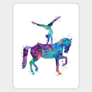 Girl Equestrian Watercolor Painting Sticker